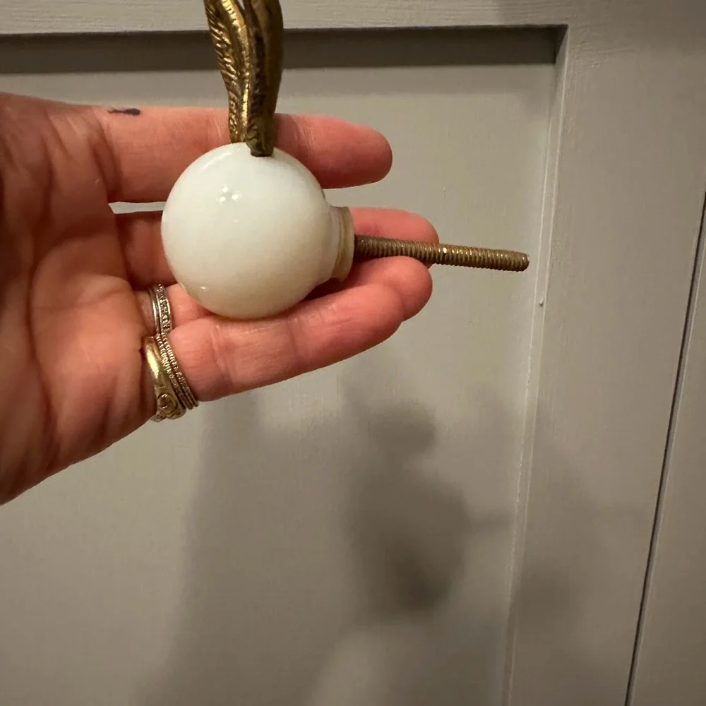 Anthropologie White Ceramic Knob with Gold Bunny Ears